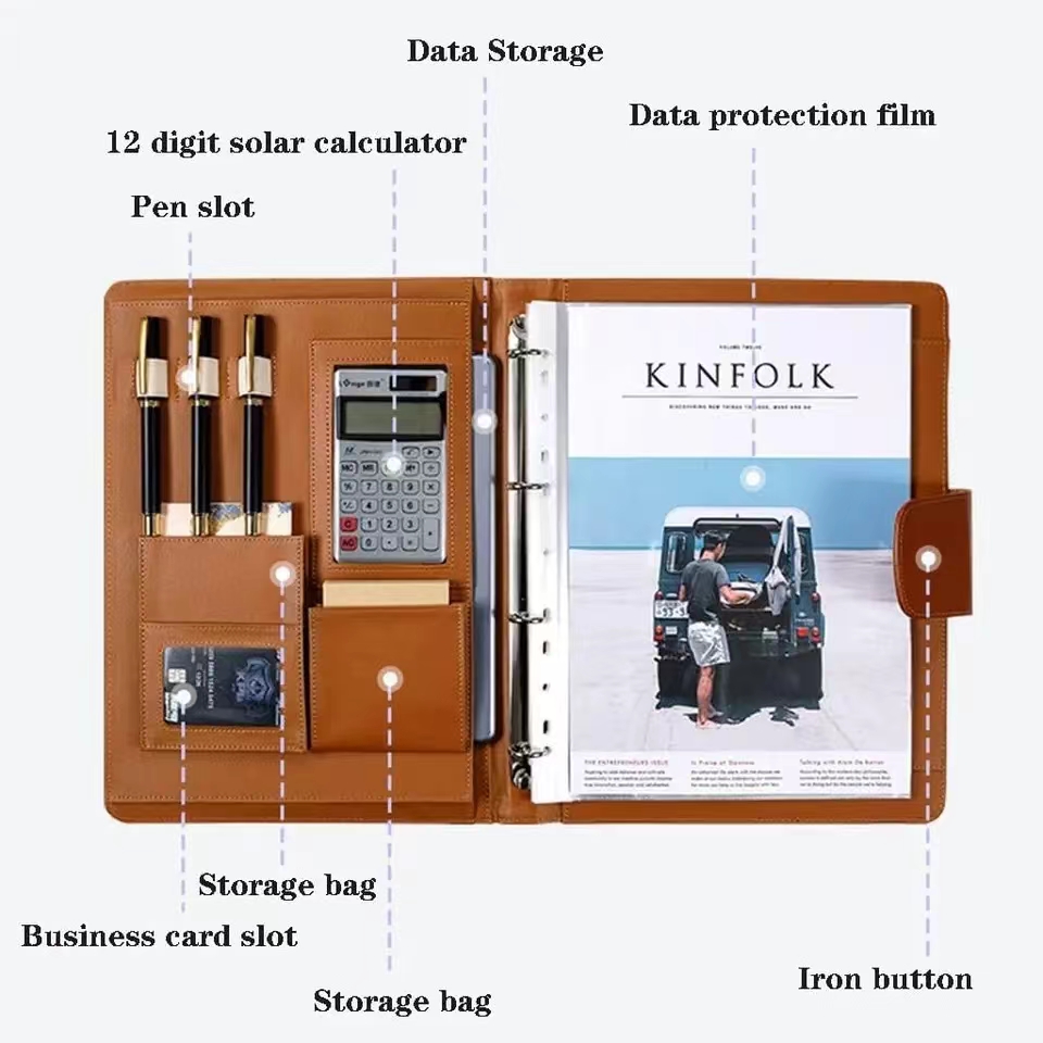 Portfolio Folder Zip - A4Pu leather briefcase equipped with calculator