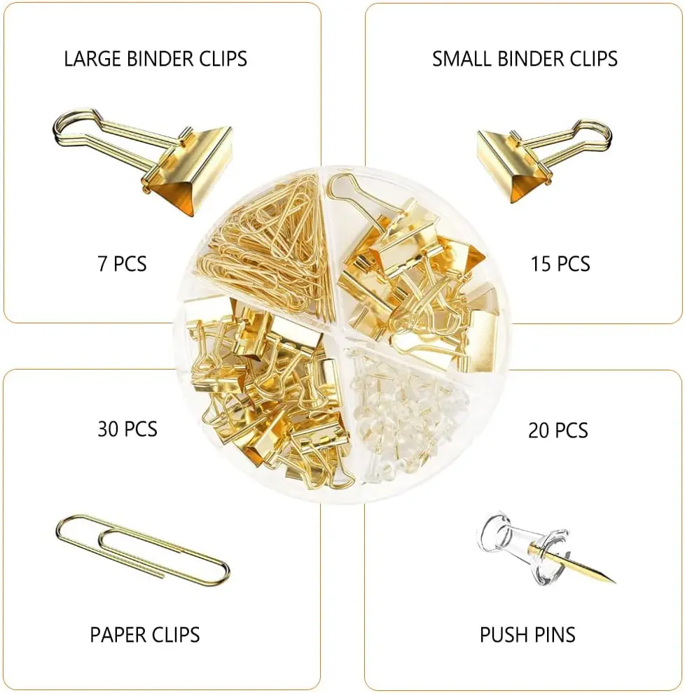 Gold Paper Binder and Clips Se - Binder Clip Assorted avaliação e preço