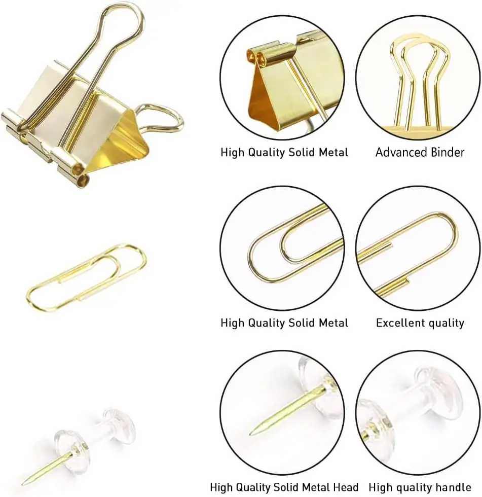 Gold Paper Binder and Clips Se - Binder Clip Assorted avaliação e preço